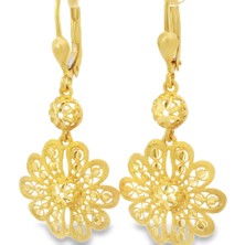 Altınöz Mücevherat Oyma Çiçek Figürlü Uzun ve Sallantılı Klasik Model Sarı Altın Küpe