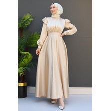 Omuz Detay Elbise Krem