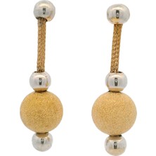 Altınöz Mücevherat Halat Zincir ve Simli Toplu Şık Iki Renk Altın Küpe