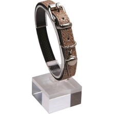 Pet Tag Art Simli Deri Zilli Kedi Köpek Boyun Tasması 30 cm Bakır Rengi