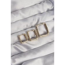 Clariss Pirinç Gold Renk Renkli Zirkon Taşlı Kare Model Küpe Seti