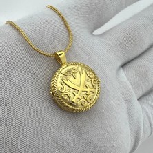 925 Ayar Gümüş Zülfikar Işlemeli Gold Muska Kolye
