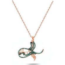 Firuze Taşlı Osmanlı Tuğrası Cami Silüet Bayan Gümüş Kolye