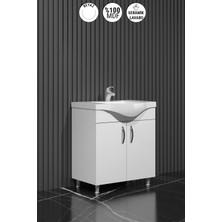 Özceden Yıldız Banyo Dolabı 55 cm Ayaklı Beyaz Mdf Alt Modül ve Lavabo