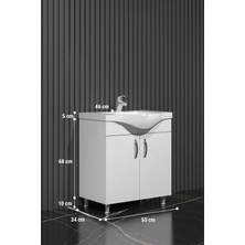 Özceden Yıldız Banyo Dolabı 55 cm Ayaklı Beyaz Mdf Alt Modül ve Lavabo