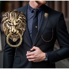 Gold Aslan Kafası Erkek Broş