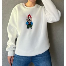 3 Iplik Köpek Motifli Nakış Işlemeli Kadın Sweatshirt