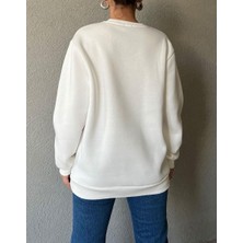 3 Iplik Köpek Motifli Nakış Işlemeli Kadın Sweatshirt
