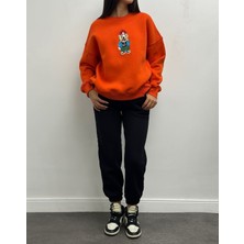 3 Iplik Köpek Motifli Nakış Işlemeli Kadın Sweatshirt