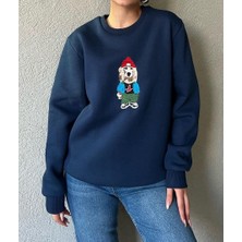 3 Iplik Köpek Motifli Nakış Işlemeli Kadın Sweatshirt