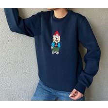 3 Iplik Köpek Motifli Nakış Işlemeli Kadın Sweatshirt