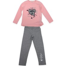 Kalp Baskılı Kız Taytlı Takım