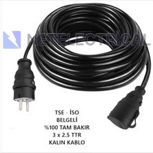 Netelectrical Kauçuk Tekli Seyyar Uzatma Kablosu - 3x2.5 Ttr Kalın Kablo Siyah - 55 Metre (Elektrikli Araç Şarjı ve Karavan İçi Kullanım)