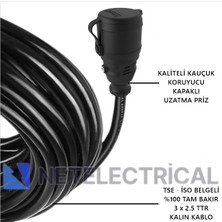 Netelectrical Kauçuk Tekli Seyyar Uzatma Kablosu - 3x2.5 Ttr Kalın Kablo Siyah - 55 Metre (Elektrikli Araç Şarjı ve Karavan İçi Kullanım)