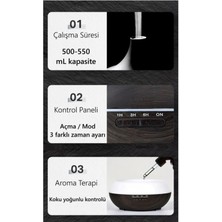 550 ml Aroma Difüzörü Buhar Ultrasonik 7 Renk LED Işıklı Aromatik Oda Kokusu Hava Nemlendirici
