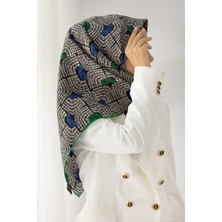 Vissona %100 Twill İpek Geometrik Desenli Saks - Zümrüt Yeşili Renkli 90x90 Eşarp Dikim Şekli : El Dikişi