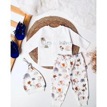Erkek Bebek Önden Çıtçıtlı Elephant Fil Desenli Beyaz Alt Üst Takım