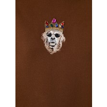 Burce Butik Bisiklet Yaka Taçlı Köpek Motifli Nakışlı Kadın Sweatshirt