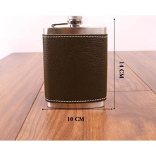 Perlotus 8 Oz 235 cc Hunili Haki Yeşil El Yapımı Deri Kılıflı Çelik Viski Cep Matarası