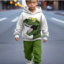 Kids Face Özel Tasarım Kapüşonlu Küçük Dizanor Baskılı Şardonlu Kışlık Erkek Çocuk Eşofman Takımı