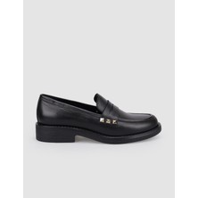 Cabani %100 Hakiki Deri Siyah Zımba Detaylı Kadın Loafer