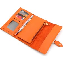 Frezya Turuncu Yumuşak Suni Deri Fermuar Bölmeli Trend Damla Model Kadın Cüzdan (19×10CM)