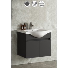 Özceden Yıldız 65CM  Komple Antrasit Gri Mat Renkli Mdf Alt Dolap ve Lavabo Taşı