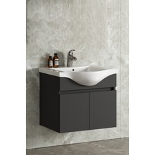 Özceden Yıldız 65CM  Komple Antrasit Gri Mat Renkli Mdf Alt Dolap ve Lavabo Taşı