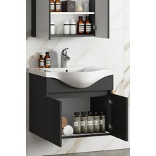 Özceden Yıldız 65CM  Komple Antrasit Gri Mat Renkli Mdf Alt Dolap ve Lavabo Taşı