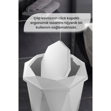 Mybox 5 Parça Vanity Klik Kapaklı Banyo Seti - Dekoratif Çöp Kovası Diş Fırçalık Sabunluk Fırça Seti