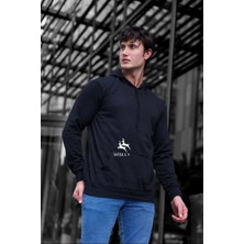 Siyah Düz Baskısız Şardonlu Unisex Sweatshirt