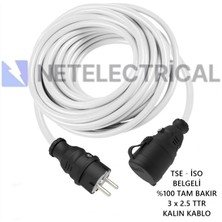 Netelectrical Kauçuk Tekli Seyyar Uzatma Kablosu - 3x2.5 Ttr Kalın Kablo Beyaz - 1 Metre (Elektrikli Araç Şarjı ve Karavan İçi Kullanım)