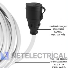 Netelectrical Kauçuk Tekli Seyyar Uzatma Kablosu - 3x2.5 Ttr Kalın Kablo Beyaz - 1 Metre (Elektrikli Araç Şarjı ve Karavan İçi Kullanım)