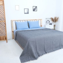 Estilo Home Naturel Çift Kişilik Kutulu Pike Takımı 4 Parça Mavi
