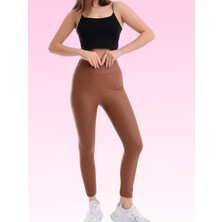Boom Bester Toparlayıcı Polarlı Kışlık Deri Tayt Taba Belden Kaymaz Yüksek Bel