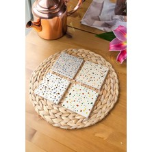 Arslart Atölye Tezzo Desenli 4’lü Set Bardak Altlığı Doğal Taş Traverten (10X10 Cm)