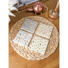 Arslart Atölye Tezzo Desenli 4’lü Set Bardak Altlığı Doğal Taş Traverten (10X10 Cm)