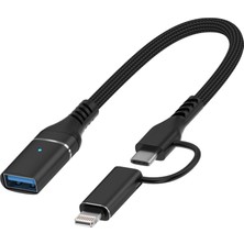 Forzacase 2in1 Multi Giriş Type-C ve Lightning Girişli USB 3.0 Otg Adaptörü - FC899