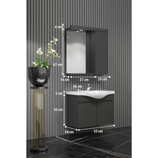 Özceden Yıldız Banyo Dolabı 55 cm Komple Antrasit Gri Mat