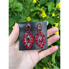 Asensa Bordo Kristal Taşlı Gelin Tacı ve Küpesi