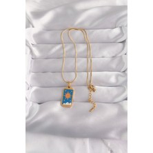 Clariss 316L Çelik Gold Renk Mavi Mineli Güneş Model Tarot Kolye