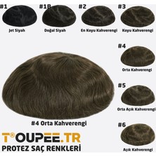Toupee.tr MP7469 Q6 Protez Saç - Erkekler İçin Protez Saç - Toupee For Men - Doğal Dalgalı İnsan Saçı - Dayanıklı Remy Saç - %130 Saç Yoğunluklu Saç Değiştirme Sistemi, 8x10" Boy, #4 Orta Kahverengi