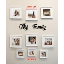 My Family Yazılı Yapışkanlı Sök-Tak Paspartulu Beyaz Kare Fotoğraf Çerçevesi - 9'lu Paket