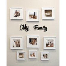 My Family Yazılı Yapışkanlı Sök-Tak Paspartulu Beyaz Kare Fotoğraf Çerçevesi - 9'lu Paket