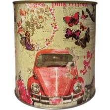 Vintage Beetle Araba ve Kelebek Desenli Silindir Kumbara
