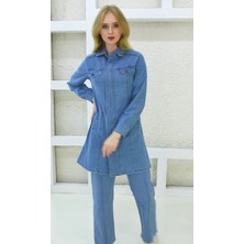 Eren Style Gömlek Yaka Uzun Kol Likralı Enzim Kumaş Önden Düğmeli Kot Takım Elbise & Tesettür Giyim