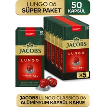 Jacobs Lungo 6 Classic Nespresso Uyumlu Alüminyum Kapsül Kahve 10 Adet X 5 Paket