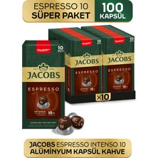 Jacobs Espresso 10 Intenso Nespresso Uyumlu Alüminyum Kapsül Kahve 10 Adet X 10 Paket