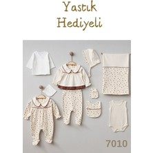 Cantoy Yenidoğan Kız Bebek Pamuklu Natural Yaprak Desenli Bebe Yakalı 10 Parça Hastane Çıkışı Zıbın Set Yastık Hediyeli