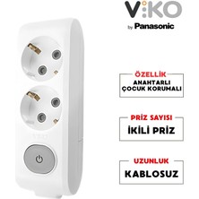 Viko İkili Grup Priz Anahtarlı Topraklı - Çocuk Korumalı Çoğaltıcı Priz 2'li Kablosuz Beyaz